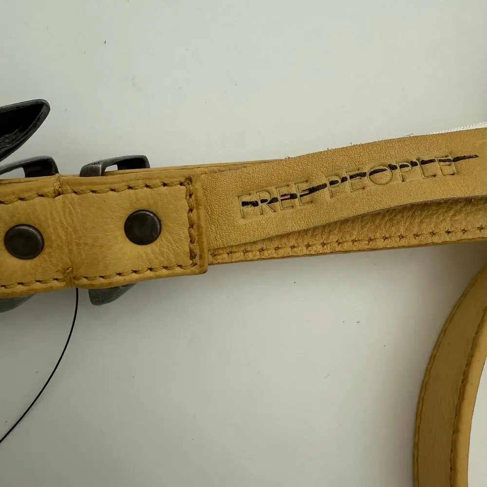 Free People Billie Leather Belt Yellow Size S/M Asymmetric Buckle Western NWOT
